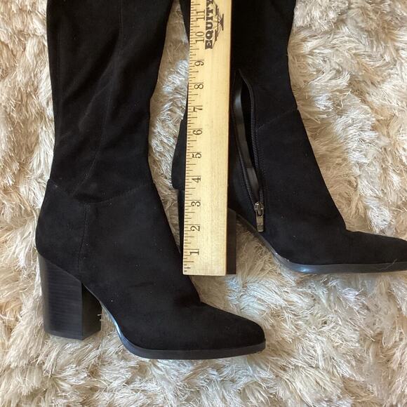 Marc Fisher Tall Over the Knee Boot Black Suede US 10 Heeled Pointy Toe Tie Back - Picture 7 of 10